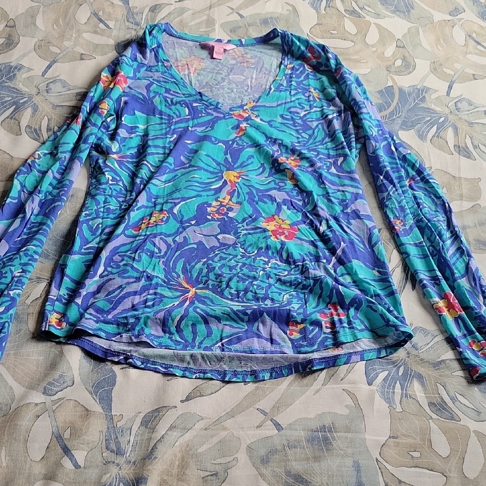 Lilly Pulitzer Vibrant Blue Floral Long Sleeve Women's Top